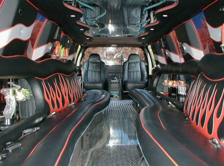 F250 limousine interior looking forward from the rear seats